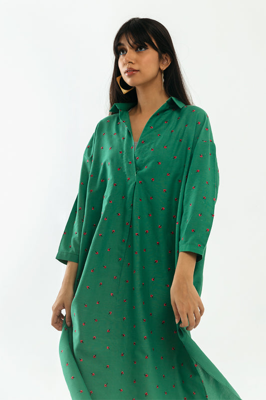 Green Embroidered Long Tunic