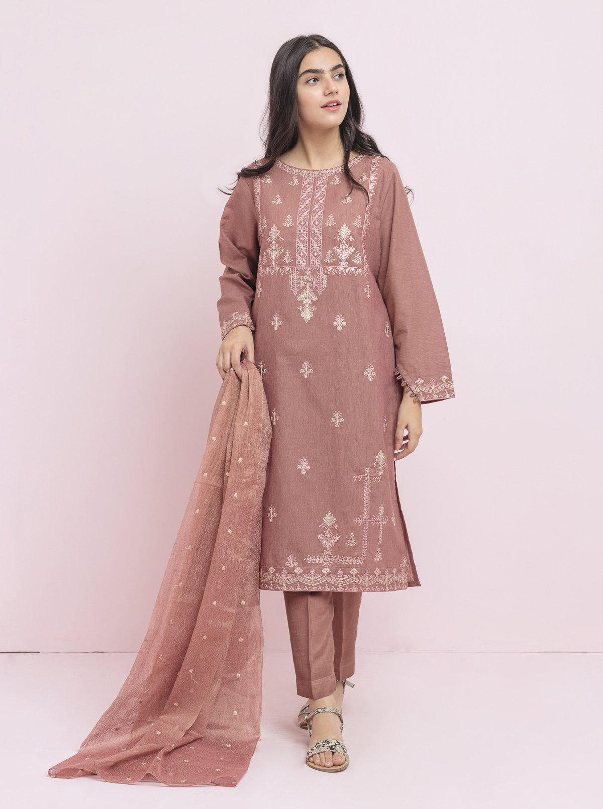 Embroidered Shirt With Dupatta