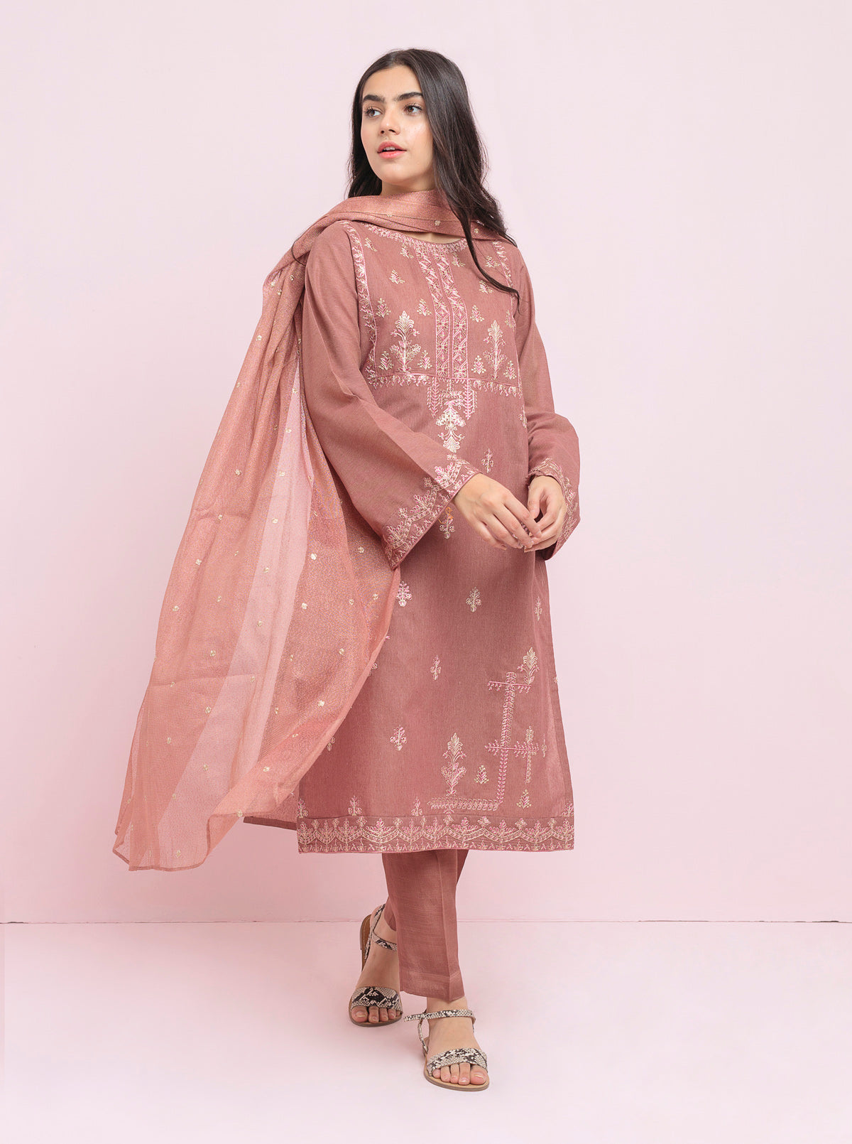 Embroidered Shirt With Dupatta