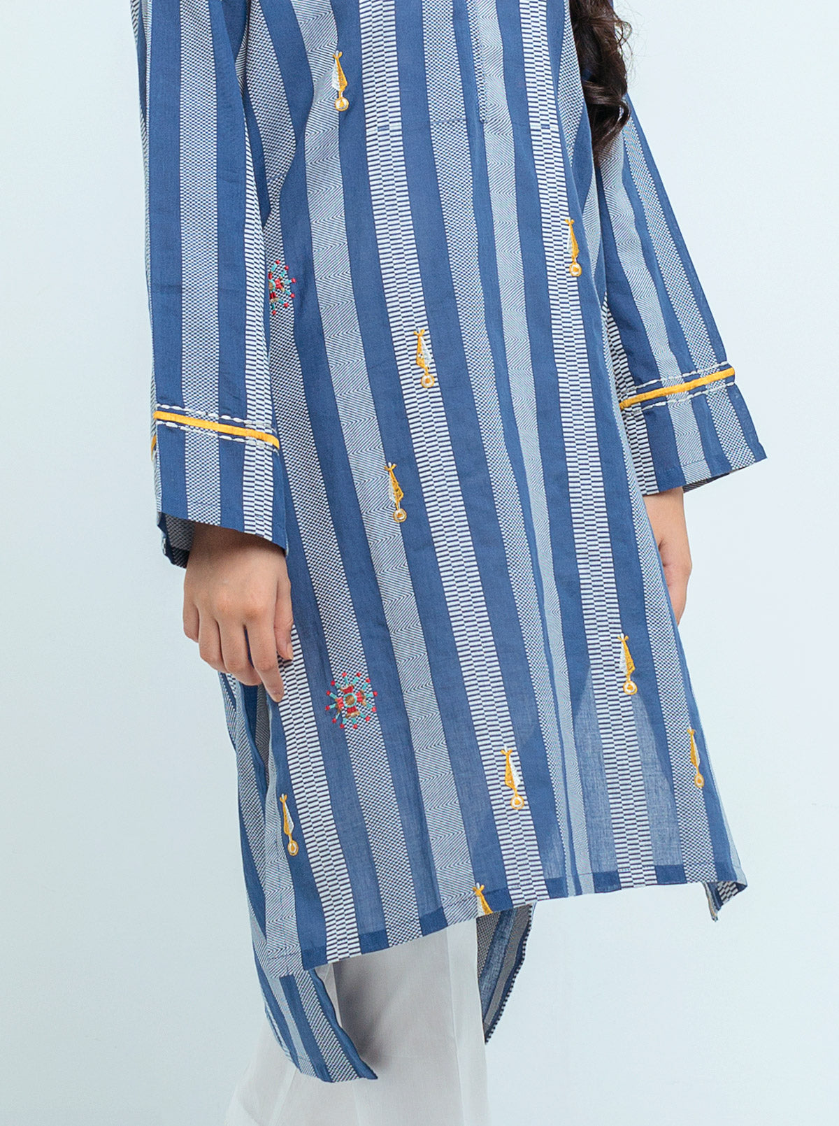 EMBROIDERED DOBBY HERRING BONE SHIRT (PRET)