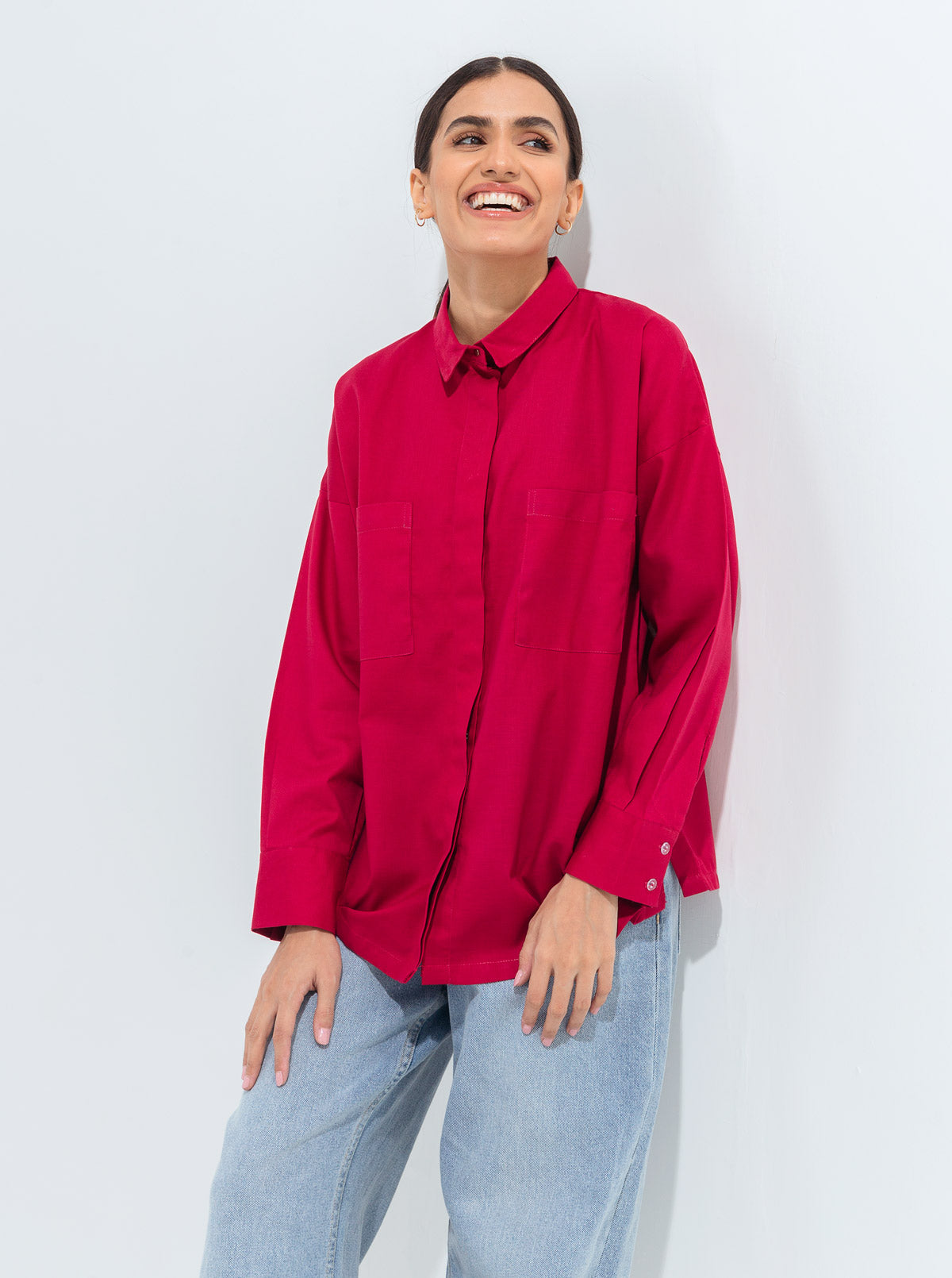PINK PATCH POCKET TWILL COLLAR SHIRT
