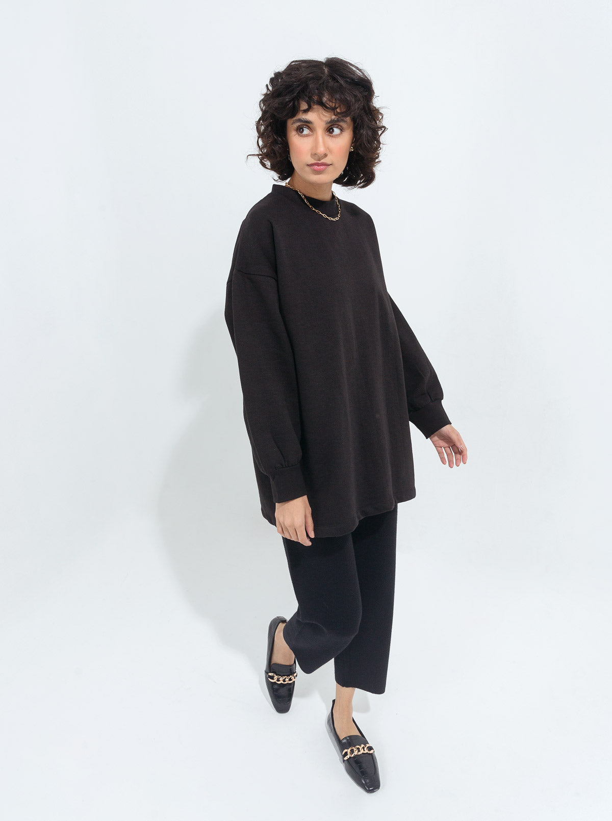 BLACK MOCK NECK FLEECE SWEATSHIRT