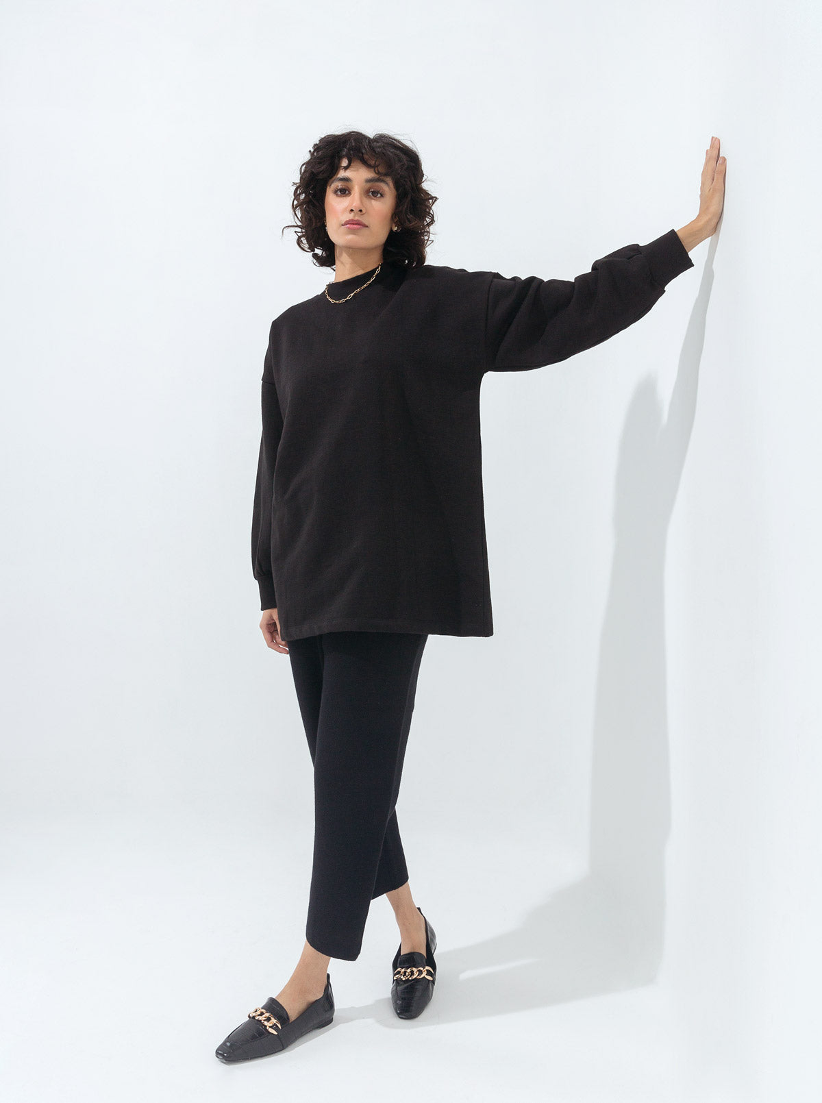 BLACK MOCK NECK FLEECE SWEATSHIRT
