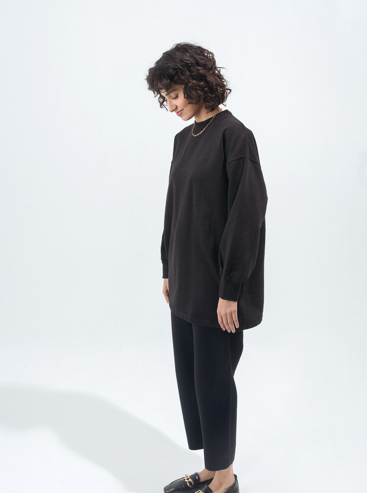 BLACK MOCK NECK FLEECE SWEATSHIRT