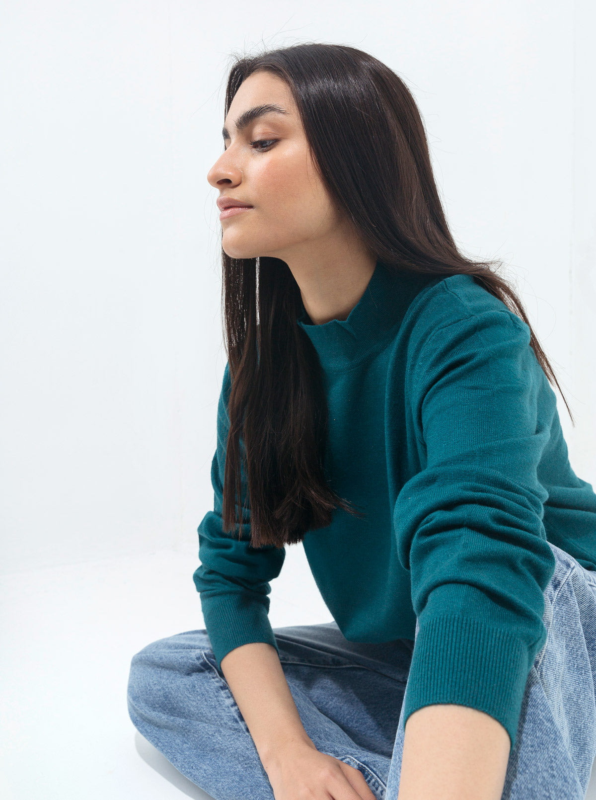 TURQUOISE FINE KNIT PULLOVER