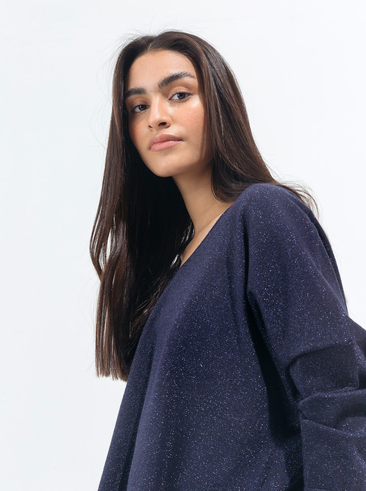 NAVY SHIMMER FINE KNIT TOP
