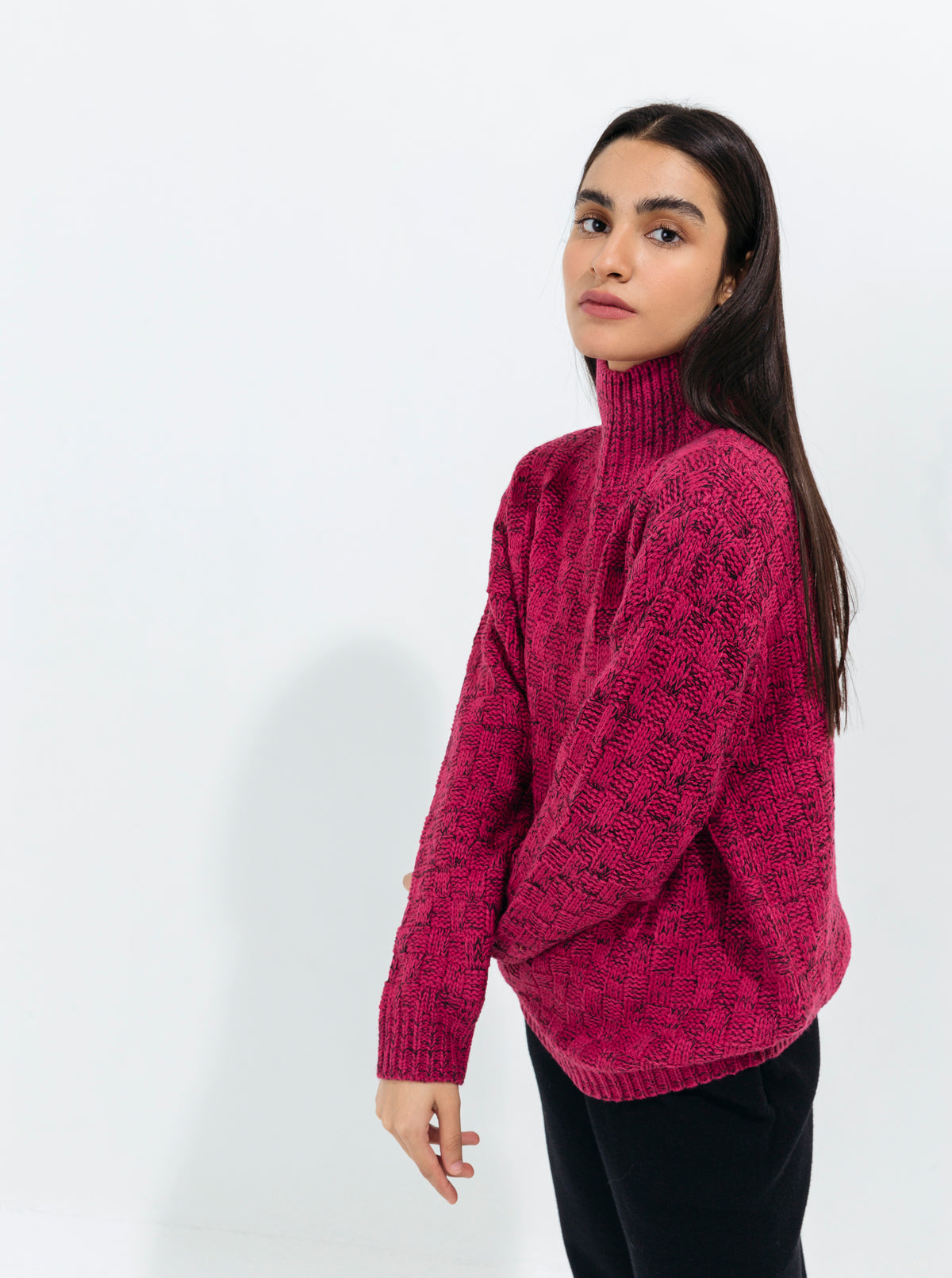 ROSE PINK PATTERN KNIT PULLOVER