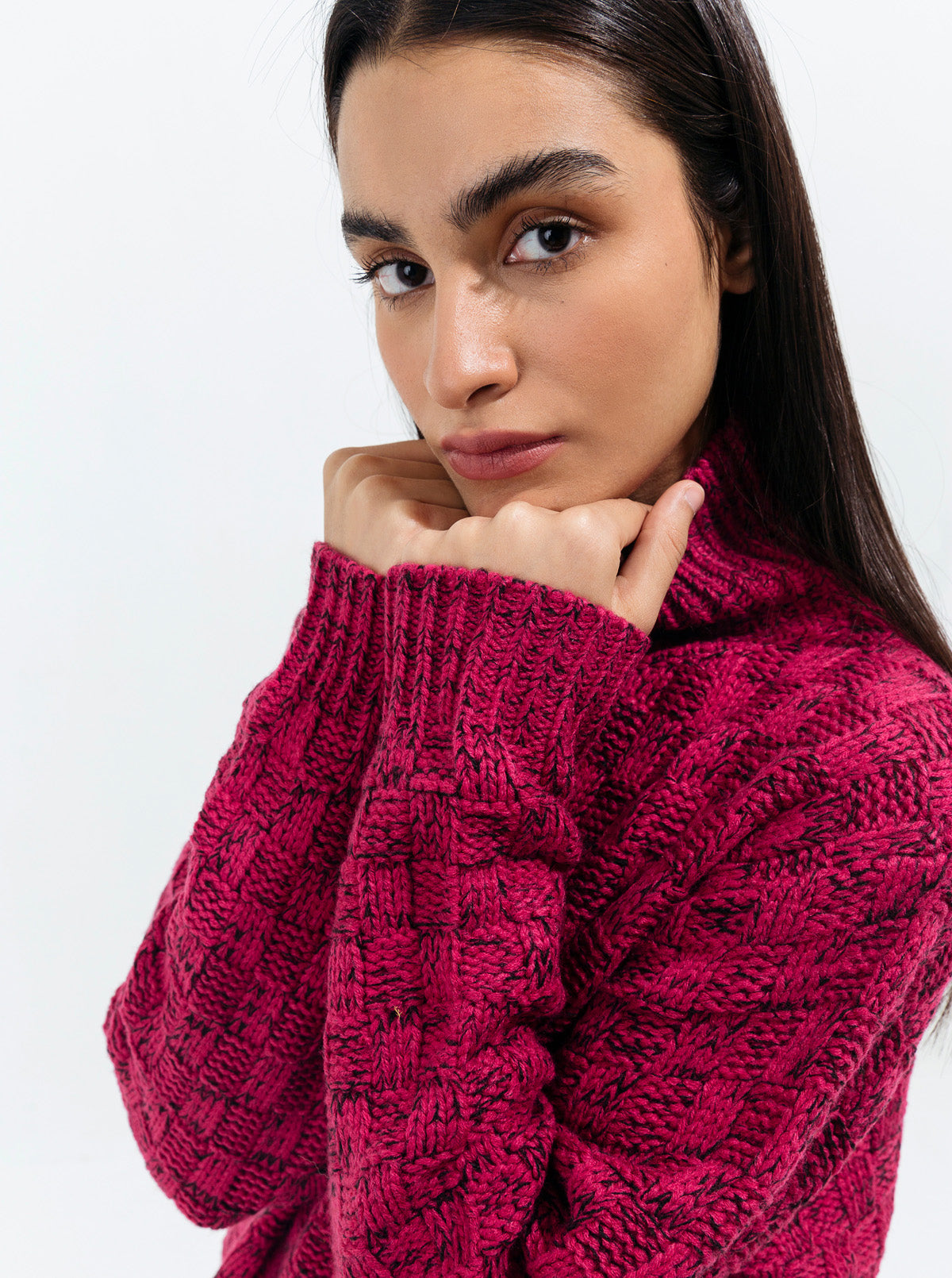 ROSE PINK PATTERN KNIT PULLOVER