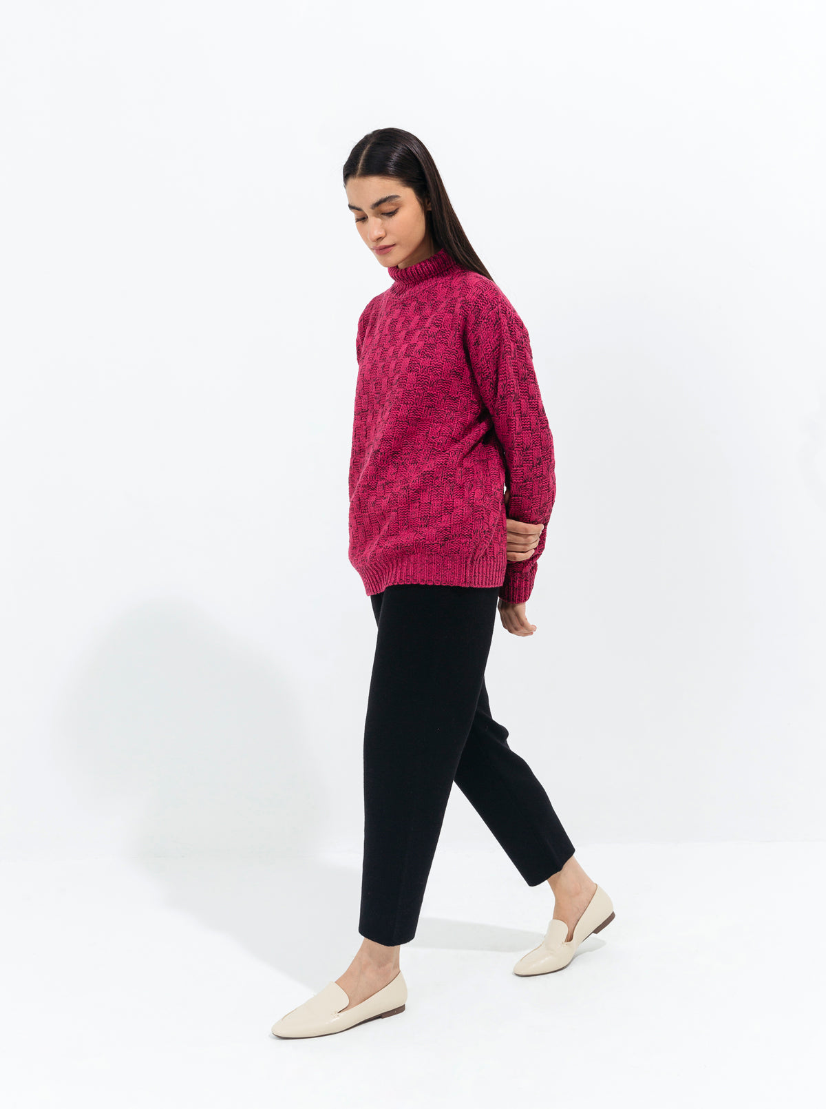ROSE PINK PATTERN KNIT PULLOVER