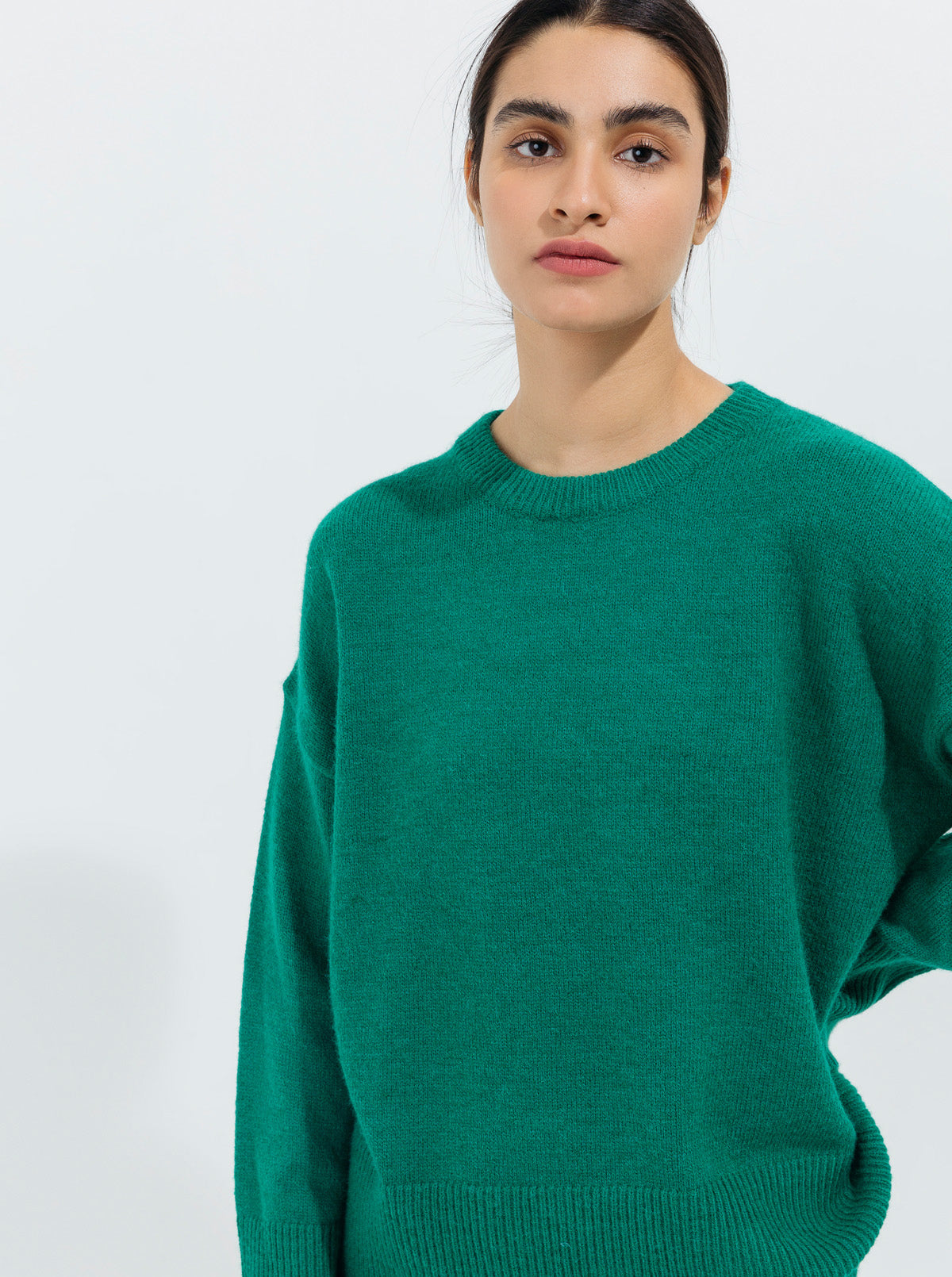 TURQUOISE FLAT KNIT PULLOVER