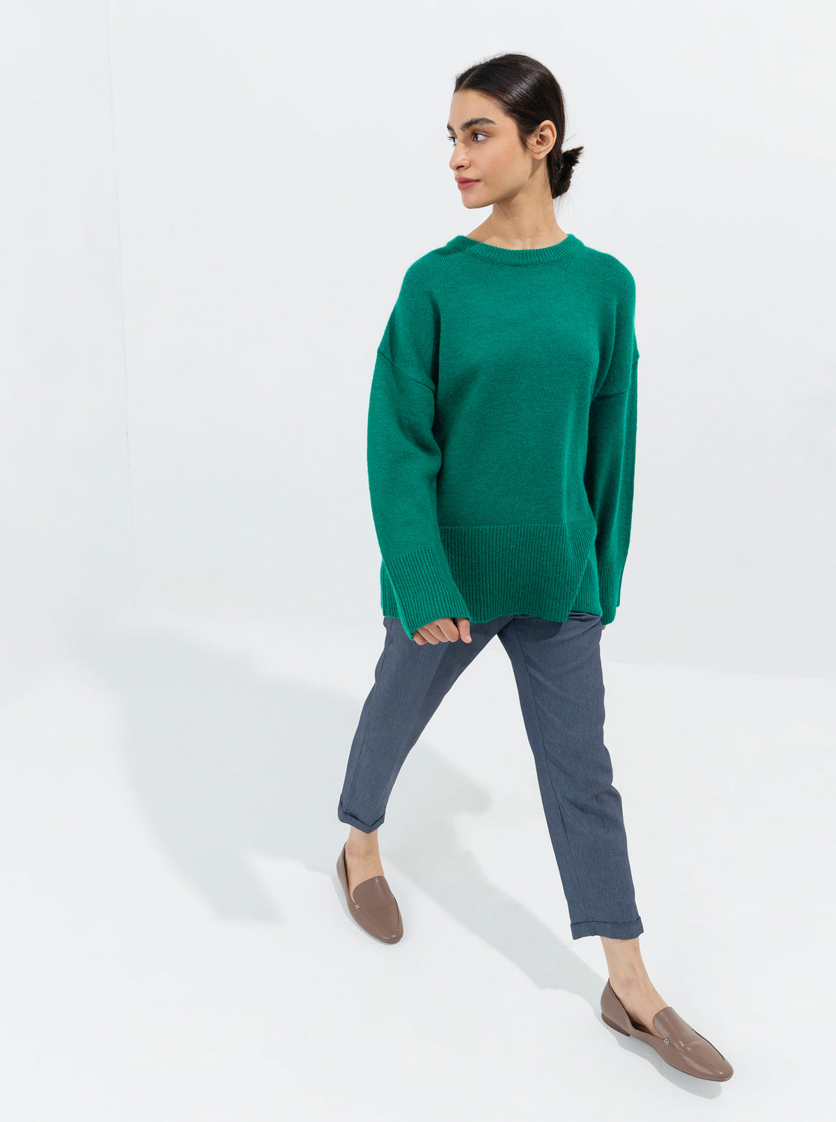 TURQUOISE FLAT KNIT PULLOVER