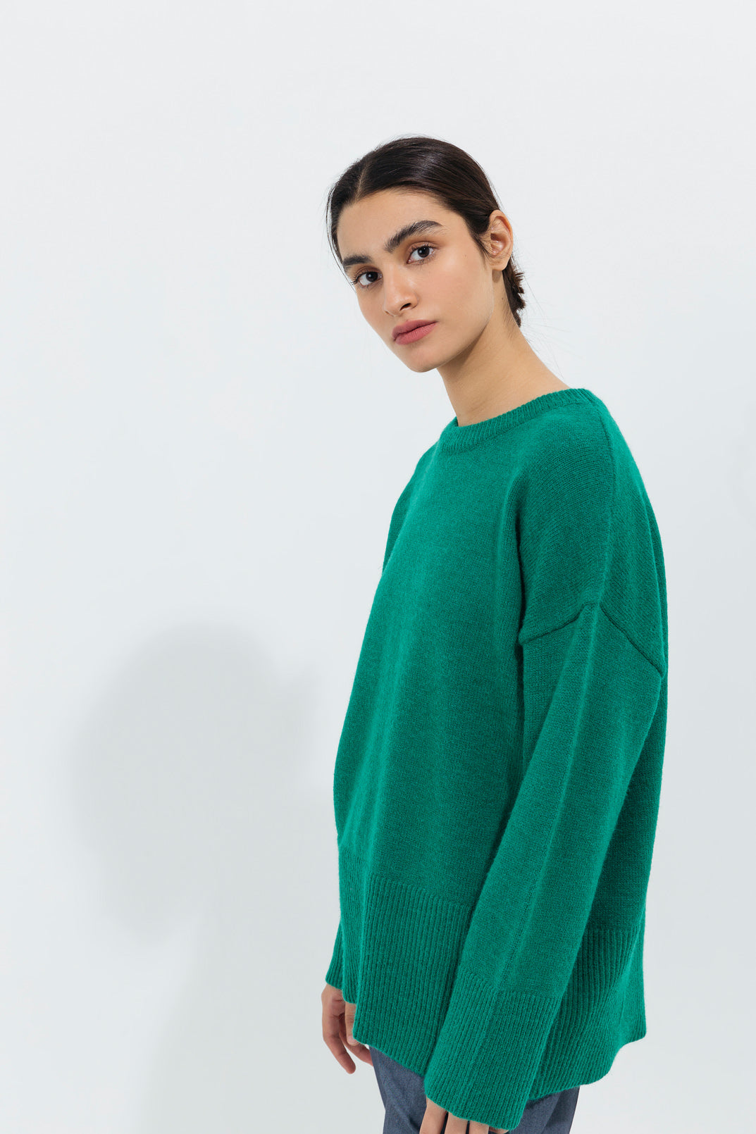 TURQUOISE FLAT KNIT PULLOVER