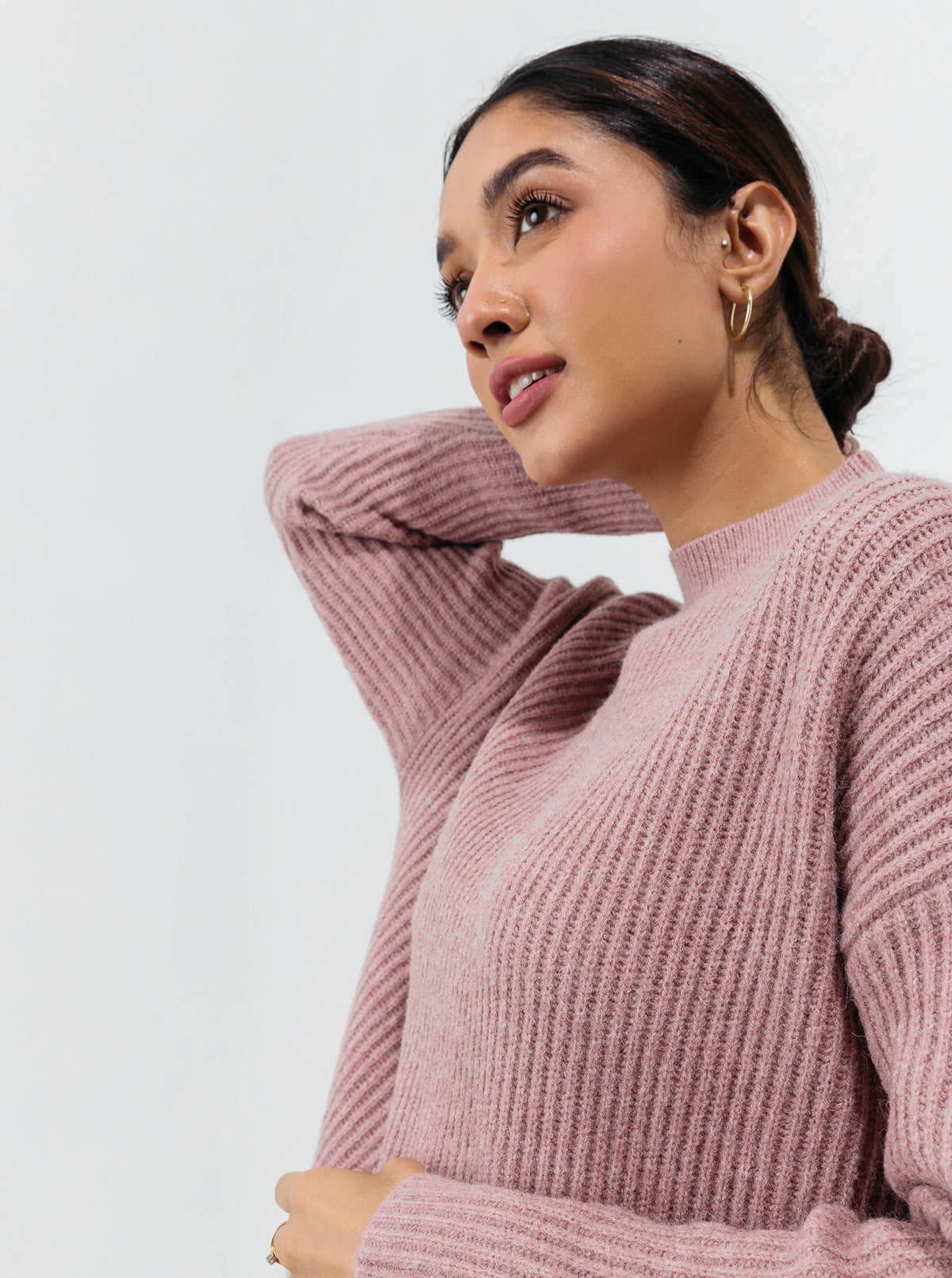 TEA PINK RIB KNIT PULLOVER SWEATER