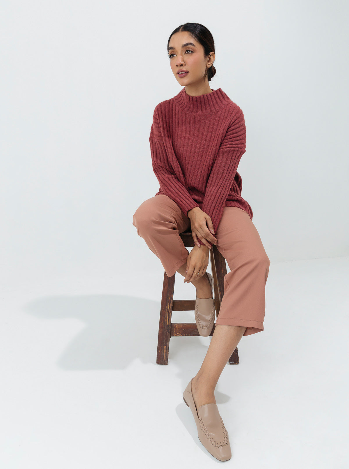 PINK DOUBLE KNIT PULLOVER SWEATER