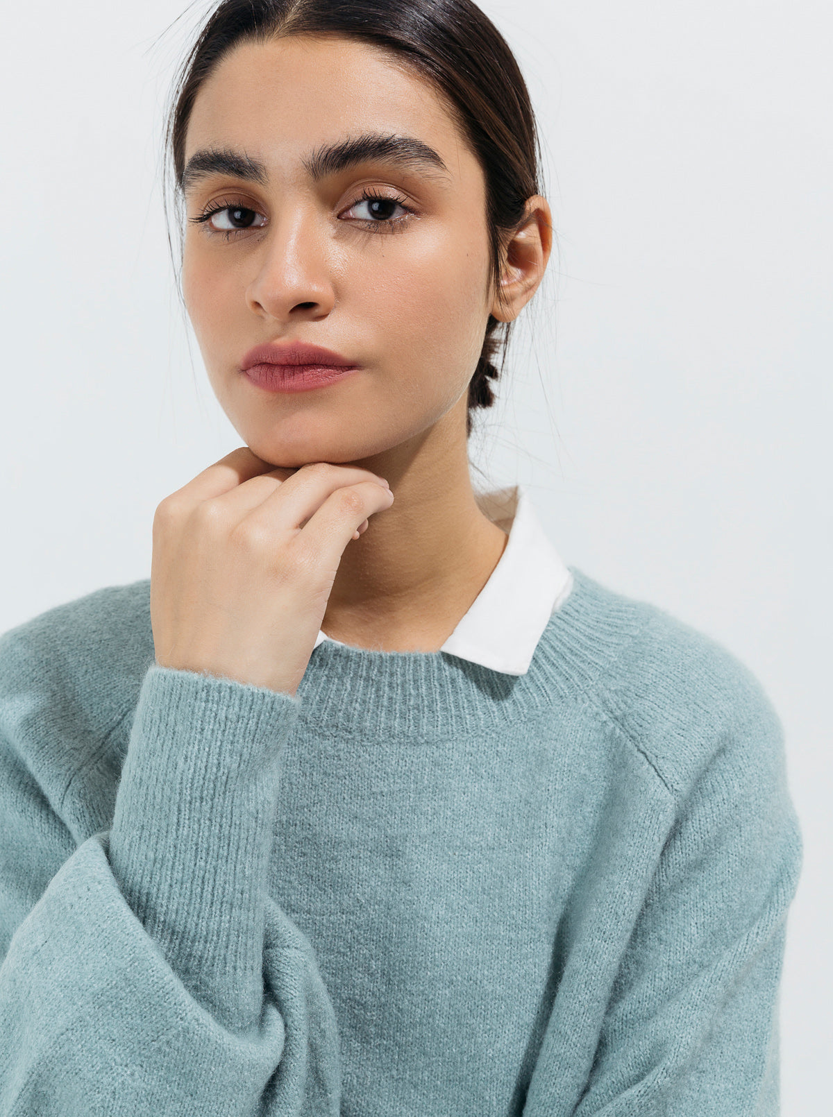 PALE BLUE BALLOON SLEEVED PULLOVER