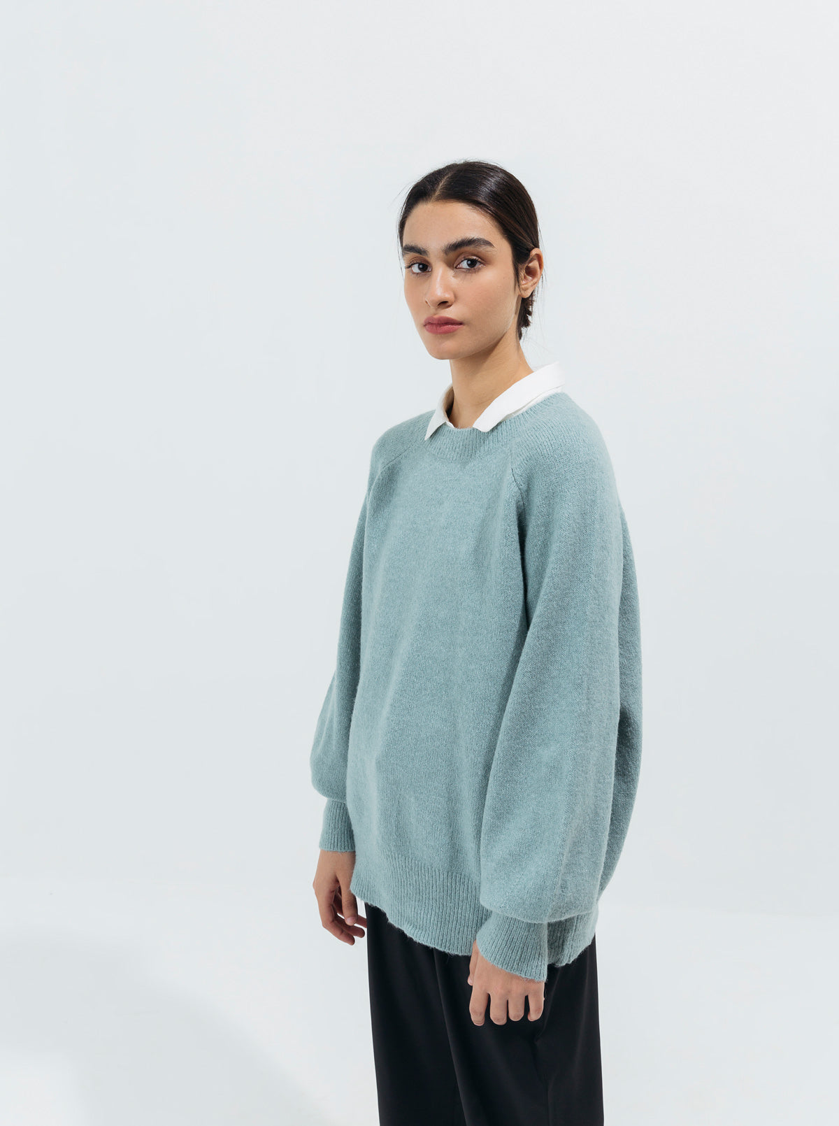 PALE BLUE BALLOON SLEEVED PULLOVER