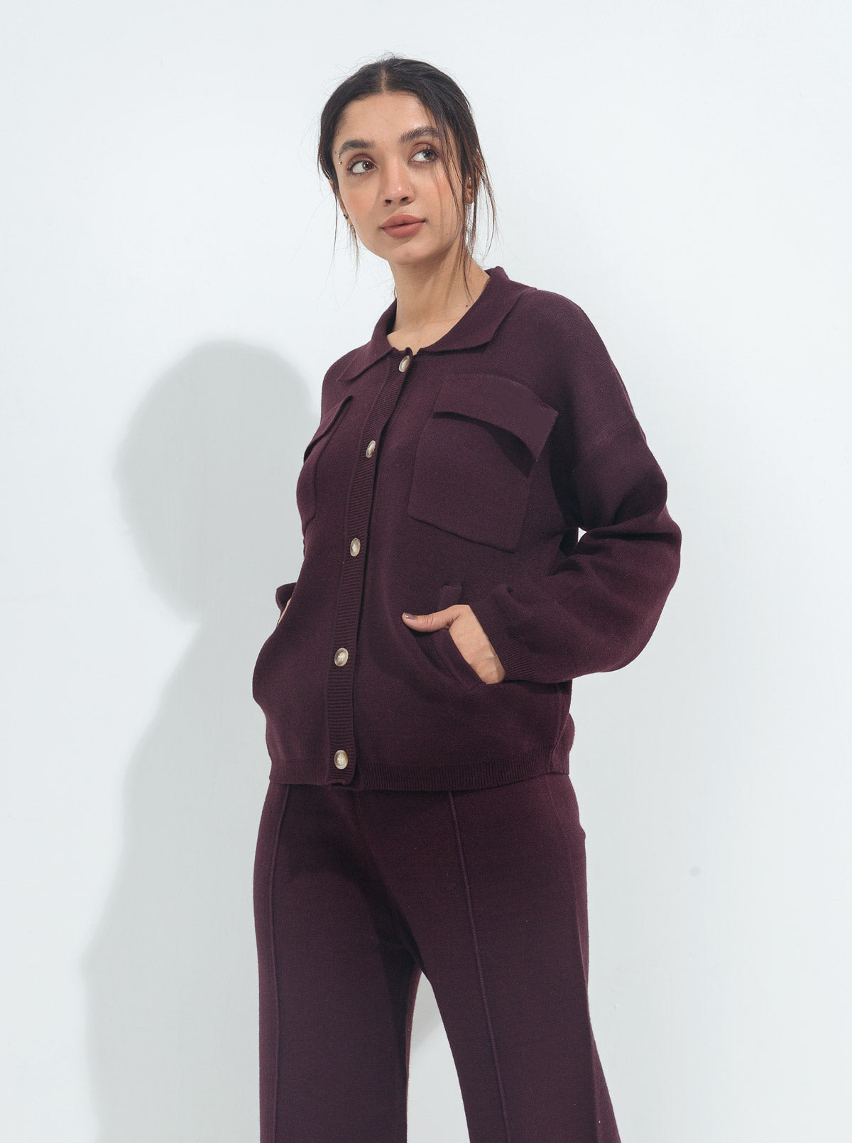 BURGUNDY POCKET SWEATER KNIT CO-ORD SET