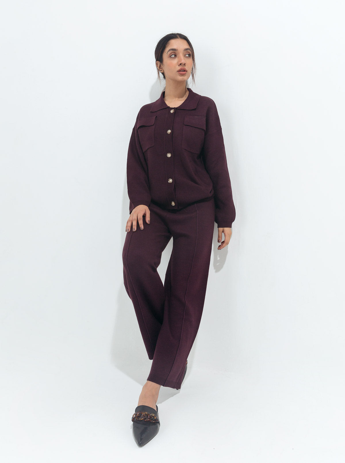 BURGUNDY POCKET SWEATER KNIT CO-ORD SET