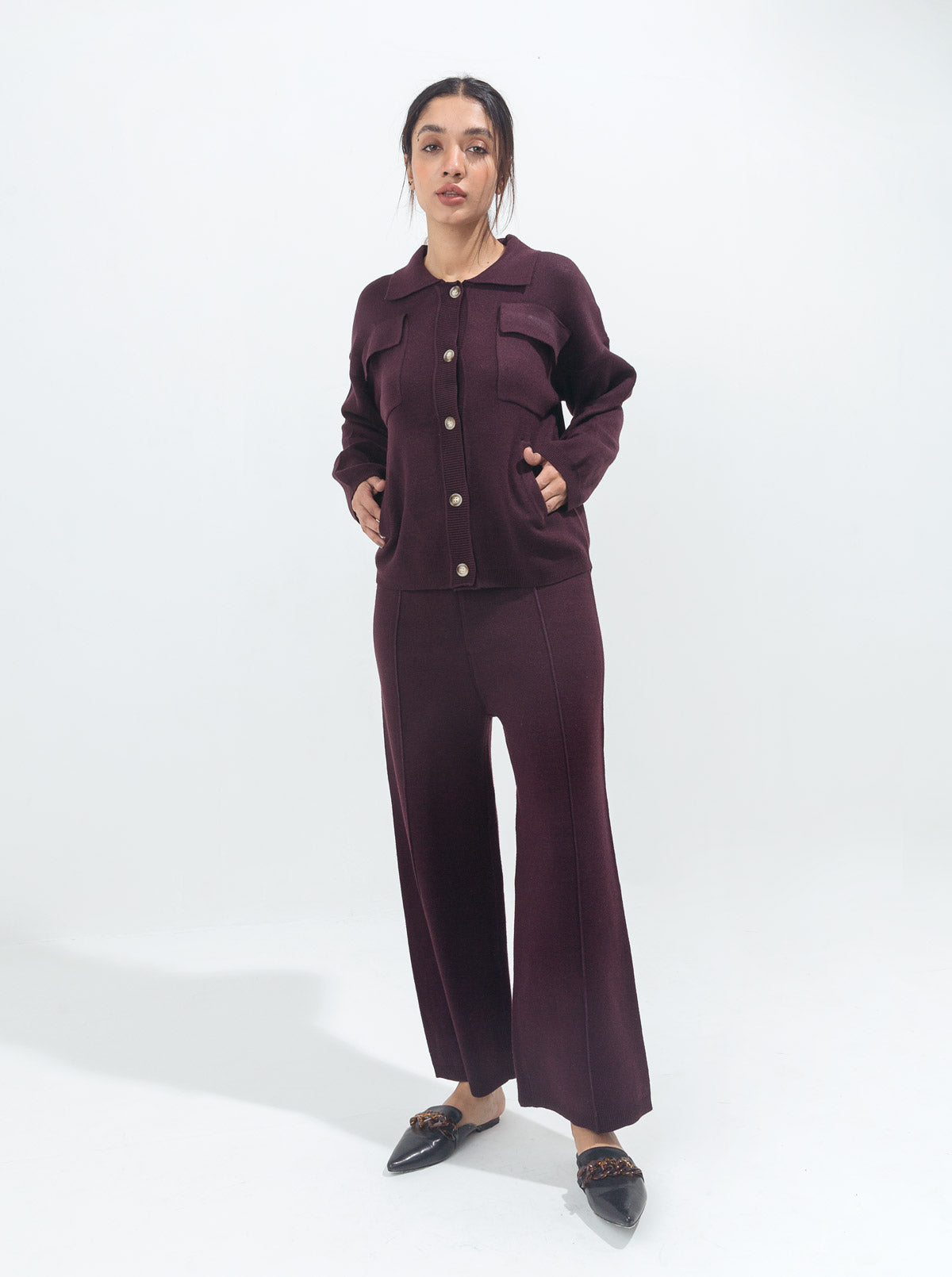 BURGUNDY POCKET SWEATER KNIT CO-ORD SET
