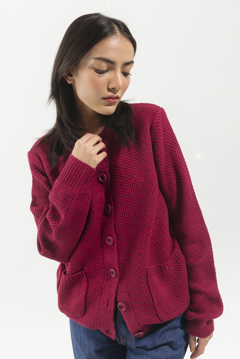 MAROON KNITTED CARDIGAN