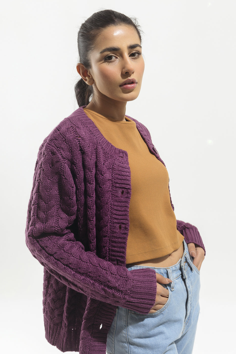 PURPLE KNITTED CARDIGAN