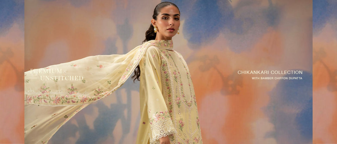 Premium into Unstitched Lawn Fabric with Chikankari Embroidery