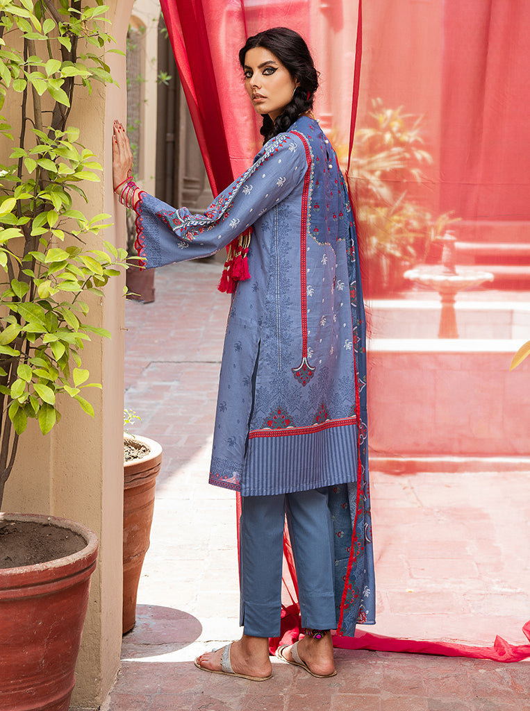 3 PIECE - PRINTED LAWN SUIT - BLUE BLUSH MORBAGH SU_21   