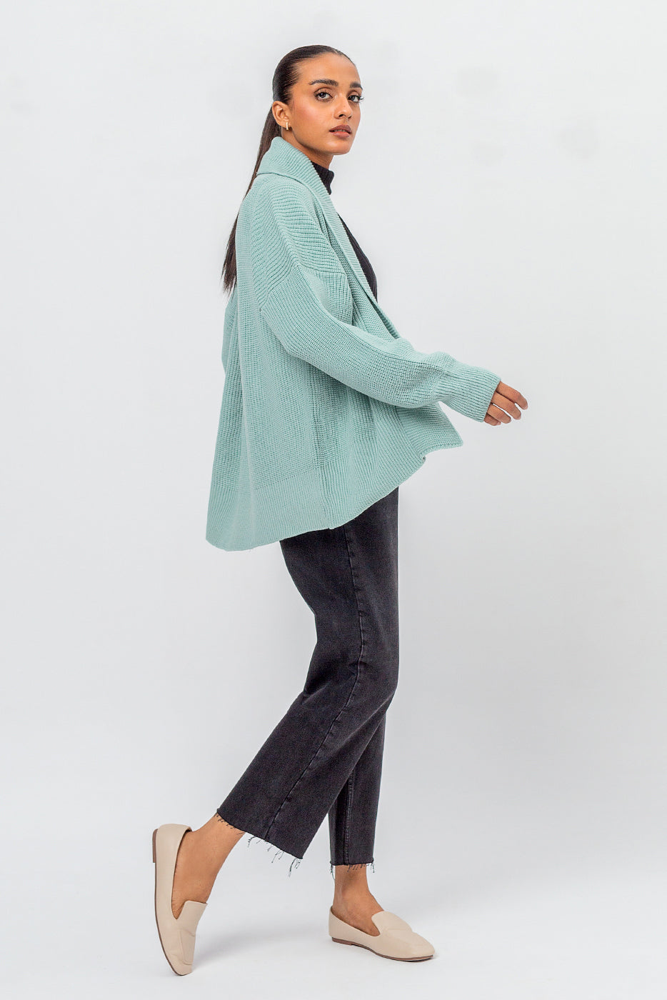 KNITTED SHAWL COLLAR SHRUG