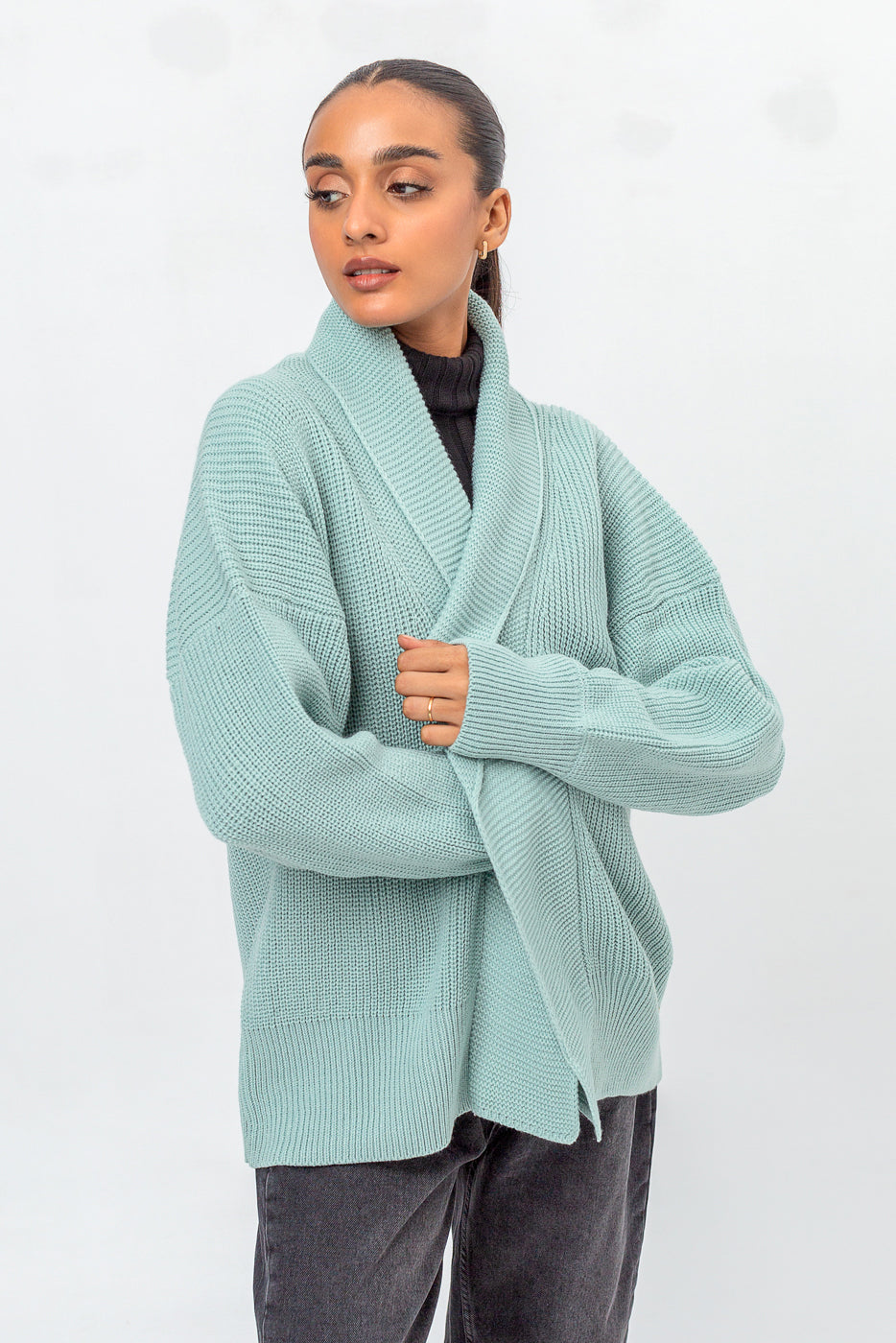 KNITTED SHAWL COLLAR SHRUG