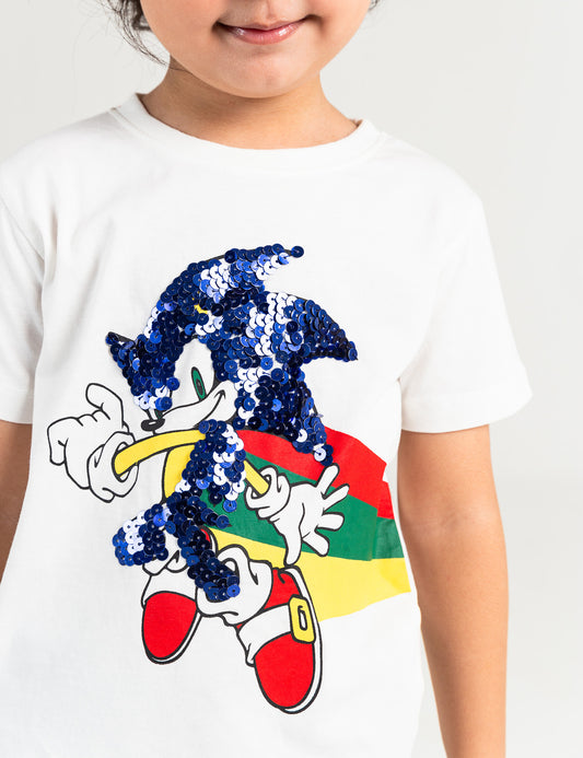 SONIC GRAPHIC T-SHIRT WITH SEQUIN EMBELISHMENT