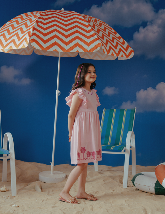 PALM TREE EMBROIDERED DRESS