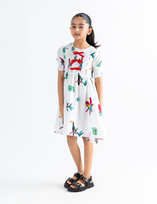 TROPICAL PARROT PRINT DRESS