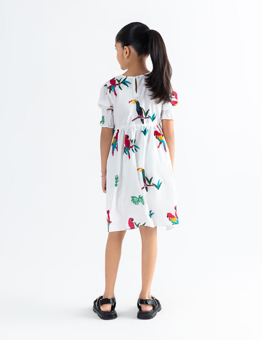 TROPICAL PARROT PRINT DRESS