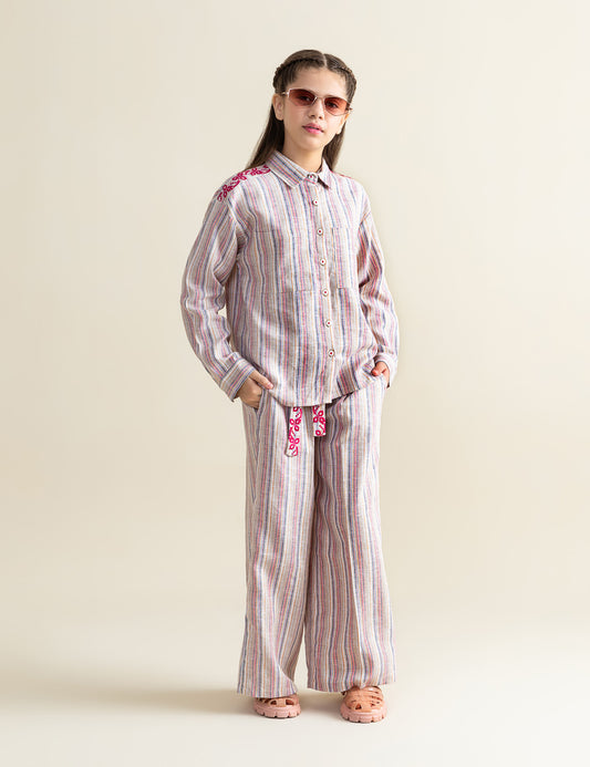 2 PIECE STRIPED EMBROIDERED SUIT