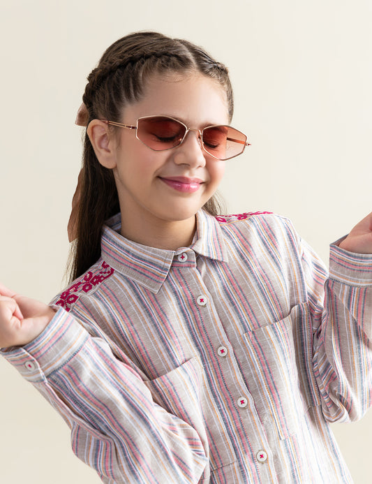 2 PIECE STRIPED EMBROIDERED SUIT