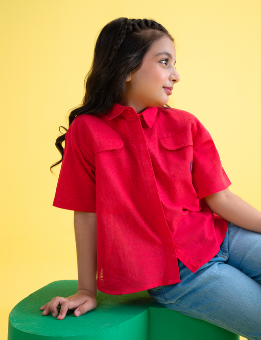 STYLISED BUTTON DOWN TOP WITH EMBROIDERED POCKET