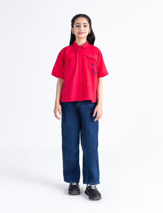 STYLISED BUTTON DOWN TOP WITH EMBROIDERED POCKET