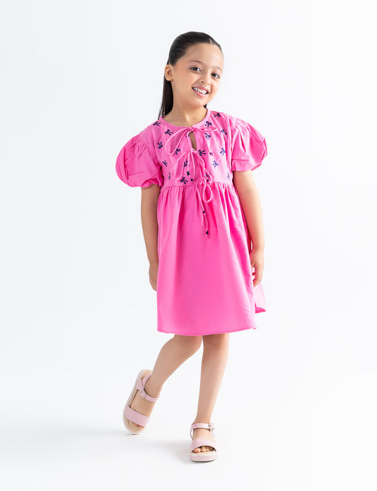 EMBROIDERED BOW TIE DRESS