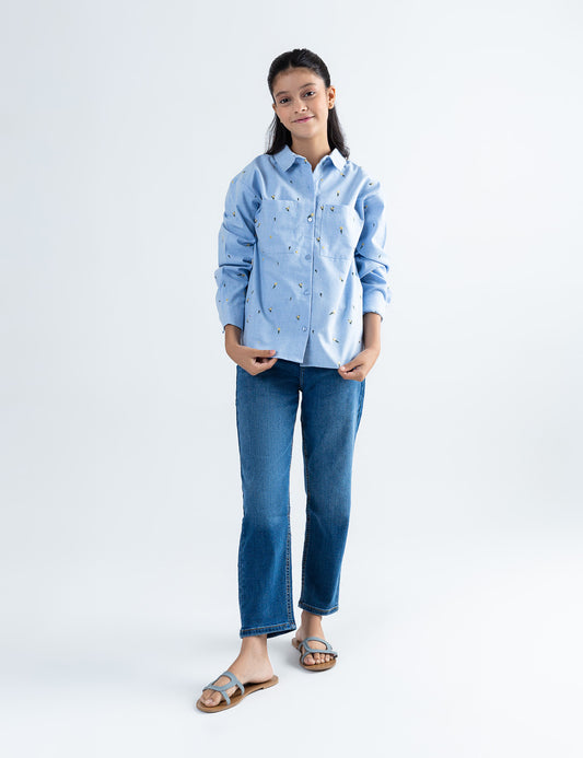 FLORAL EMBROIDERED BUTTON DOWN TOP