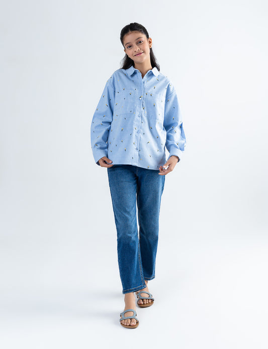 FLORAL EMBROIDERED BUTTON DOWN TOP