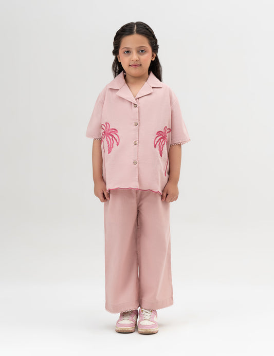 2 PIECE PALM TREE EMBROIDERED SUIT