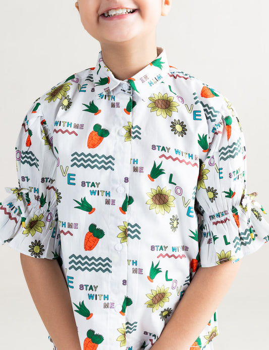 2 PIECE ALLOVER FLORAL & CARROT PRINTED SUIT