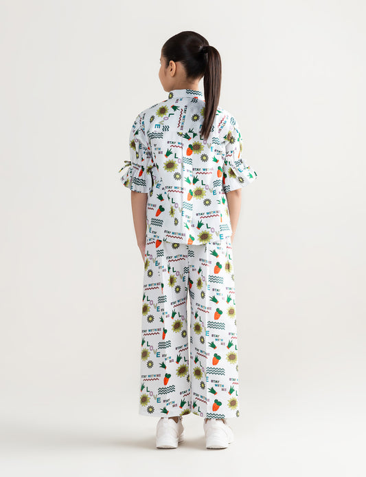 2 PIECE ALLOVER FLORAL & CARROT PRINTED SUIT