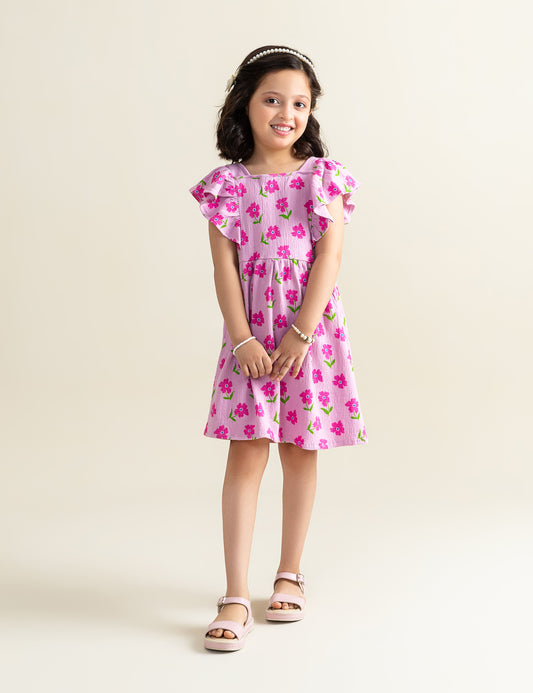 FLORAL PRINTED DRESS FOR LITTLE GIRLS