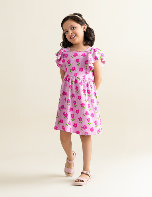 FLORAL PRINTED DRESS FOR LITTLE GIRLS