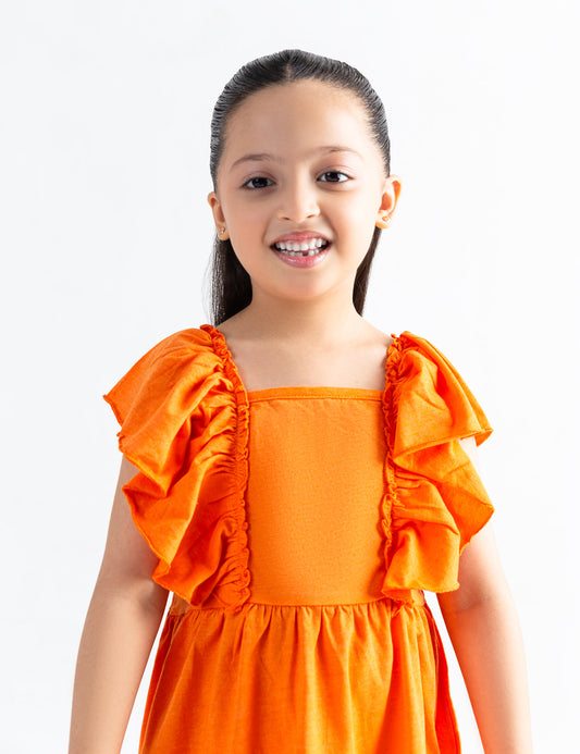 RUFFLED SLEEVES DRESS