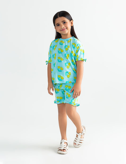 2 PIECE ALLOVER FLORAL PRINTED SUIT