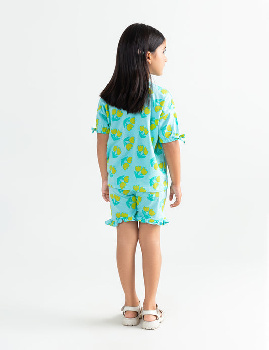 2 PIECE ALLOVER FLORAL PRINTED SUIT