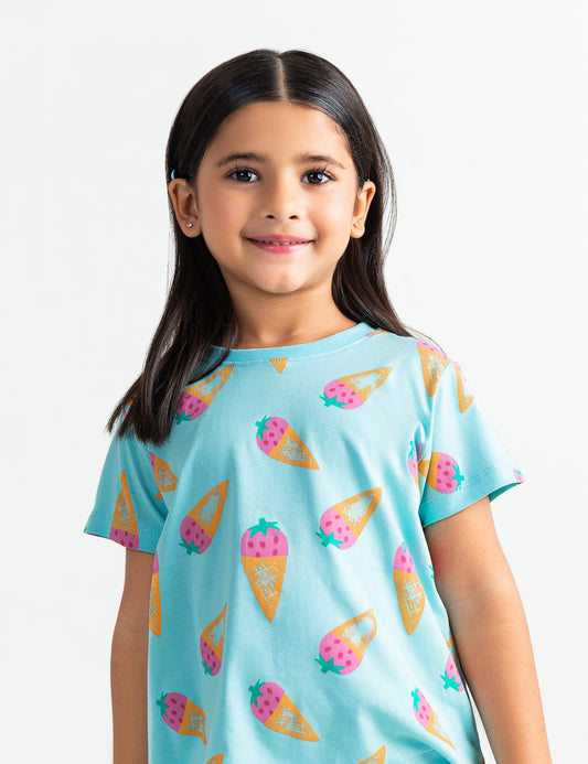 2 PIECE ALLOVER STRAWBERRY PRINTED SUIT
