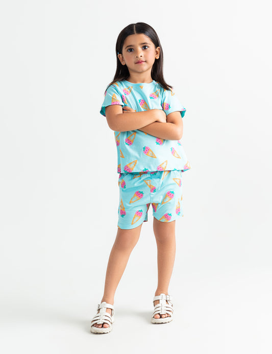 2 PIECE ALLOVER STRAWBERRY PRINTED SUIT